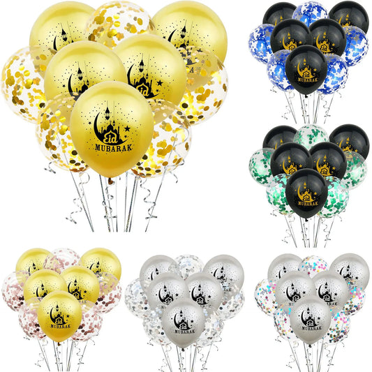 10pcs Mixed Gold Confetti EID MUBARAK Balloons