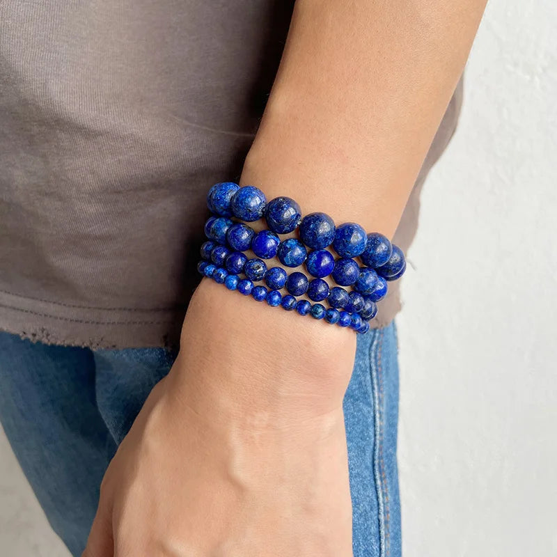 Natural Blue Lapis Lazuli Stone Beaded Bracelet