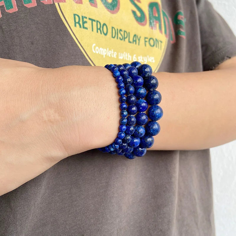 Natural Blue Lapis Lazuli Stone Beaded Bracelet