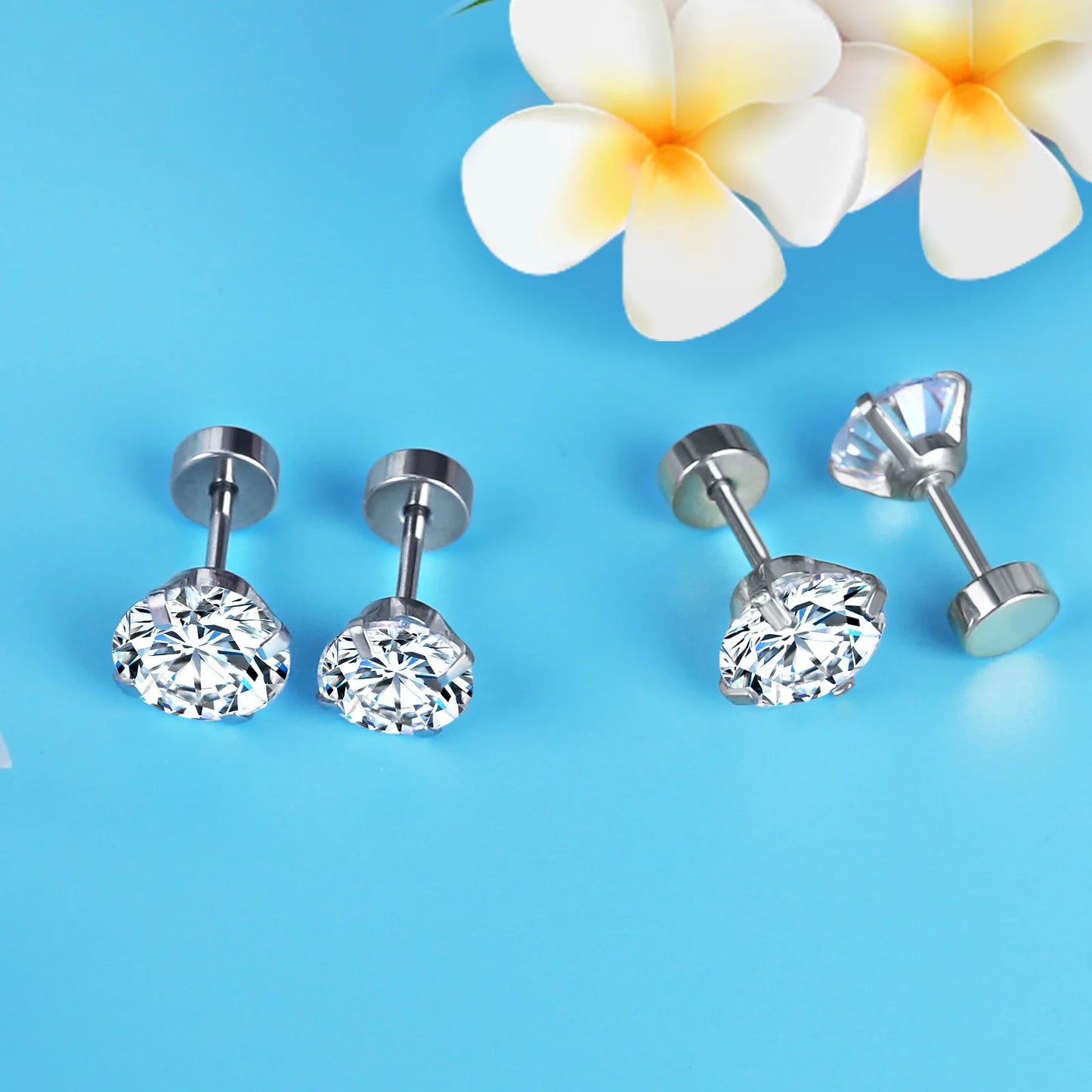 Stainless Steel Crystal Studs Earrings