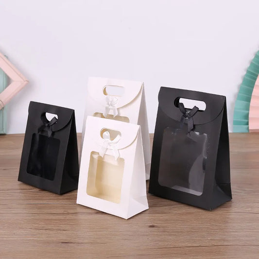 10Pcs Black/White Gift Bags with Clear Window